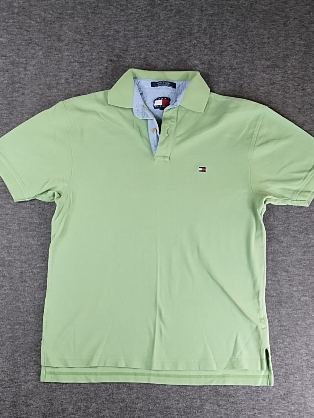 Vintage Tommy Hilfiger Men’s Light Green Polo with Chest Flag Logo